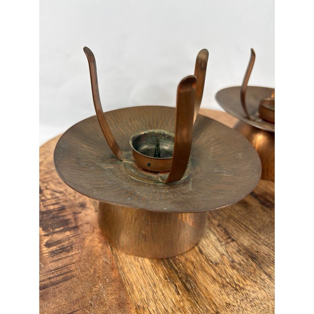 Vintage Hammered Copper Hurricane Lamp Bases No Glass Fits Taper Candles - Picture 6 of 9